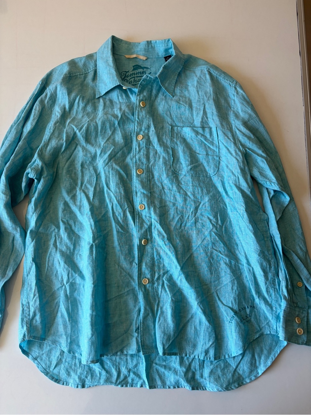 Tommy Bahama relax linen Blue Long Sleeve Button Up Shirt XL casual beach